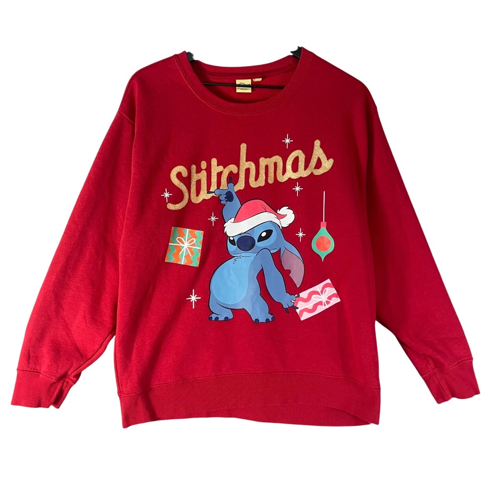 Disney Stitchmas Red Christmas Sweatshirt XL Lilo Stitch Santa Holiday Sweater